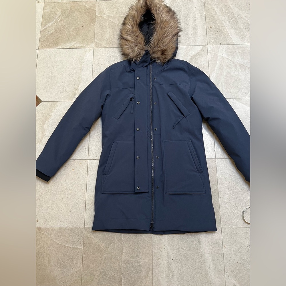 Women’s Navy Parka with Faux Fur Hood